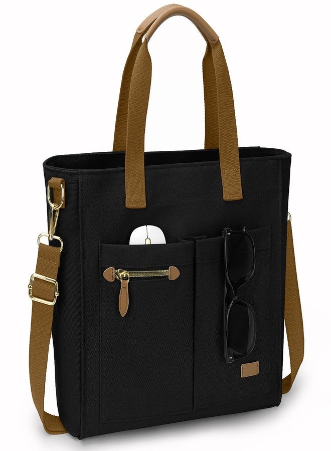 Tuwubi Canvas Tote Bag for Women, Black Tote Purse Crossbody Travel Bag with Zipper Laptop Individual Compartment Shoulder Handbags for Work College Teacher Nurse Gift (Black) - Image 1